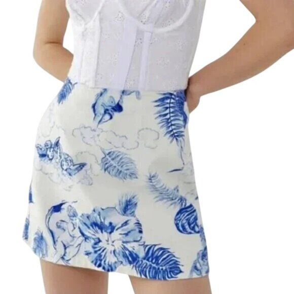 BDG Dresses & Skirts - Urban Outfitters BDG Serafina White Tropical Floral Cherub Denim Mini Skirt
